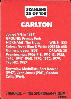 1989 Scanlens VFL #25 Carlton Emblem Back